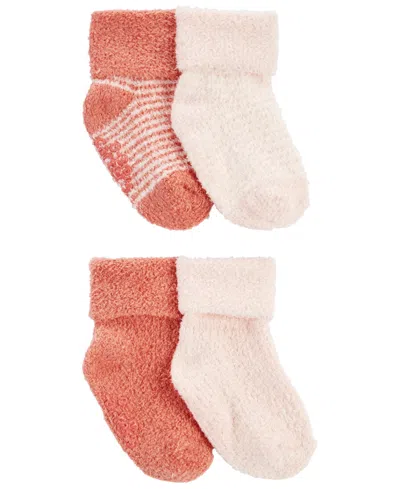 Carter's Baby Girls Foldover Chenille Booties, Pack Of 4 In Pink