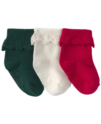Carter's Baby Girls' Foldover Ruffle Ankle Cotton-blend Socks, 3-pack In Multi