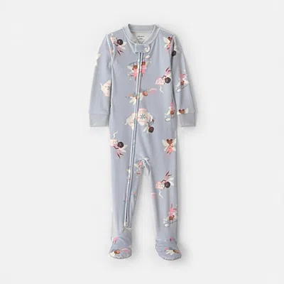 Carter's Baby Girls Footed Crew Neck Long Sleeve One Piece Pajama In Gray