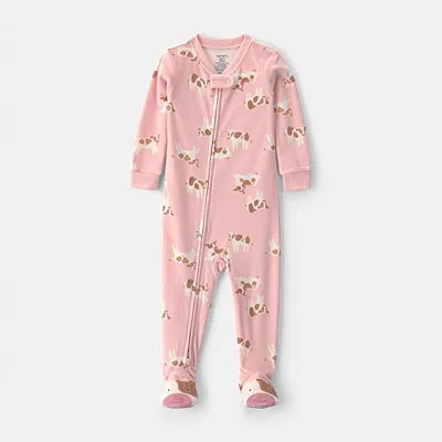 Carter's Baby Girls Footed Crew Neck Long Sleeve One Piece Pajama In Multi