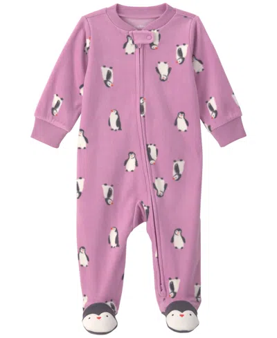 Carter's Baby Girls' Footed Penguin Applique 2-way Zip Onesie In Burgundy
