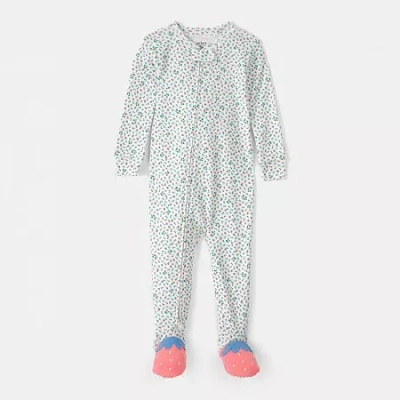 Carter's Baby Girls Footed Round Neck Long Sleeve One Piece Pajama In Multi