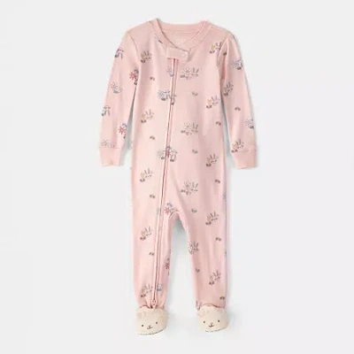 Carter's Baby Girls Footed Round Neck Long Sleeve One Piece Pajama In Pink