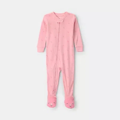 Carter's Baby Girls Footed Round Neck Long Sleeve One Piece Pajama In Pink
