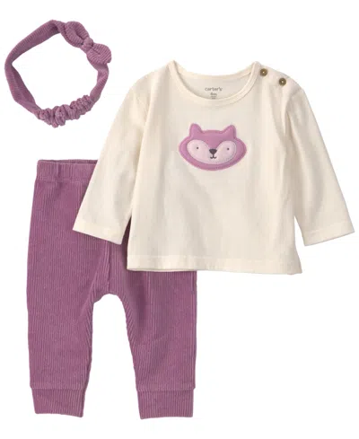 Carter's Baby Girls' Fox Long-sleeve Top, Pants, And Headband, 3-piece Set In Multi
