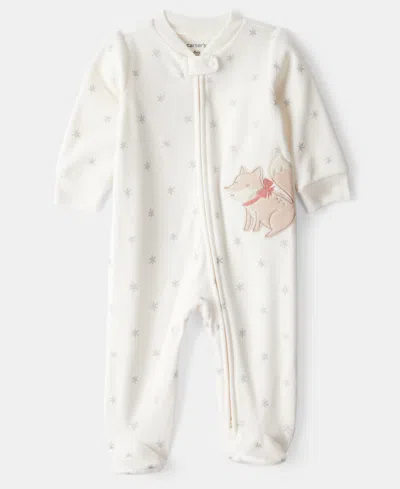 Carter's Baby Girls Fox Zip-up Sleep And Play Coverall In White