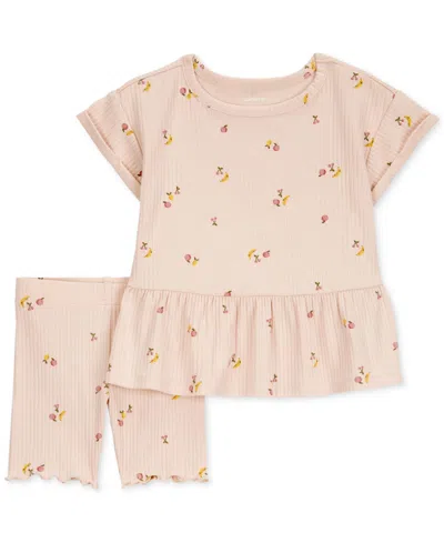 Carter's Baby Girls Fruit-print Ribbed T-shirt & Shorts, 2 Piece Set In Tiny Dancer