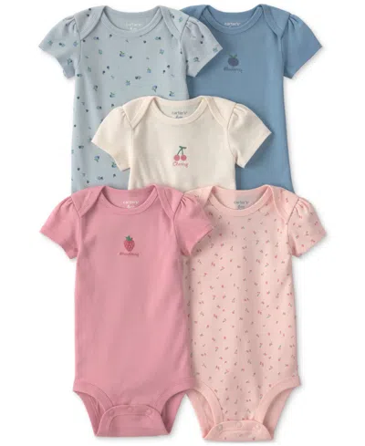 Carter's Baby Girls' Fruit Print Short-sleeve Bodysuits, 5-pack In Multi