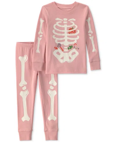 Carter's Baby Girls' Halloween Skeleton Cotton Snug-fit Pajama, 2-piece Set In Pink