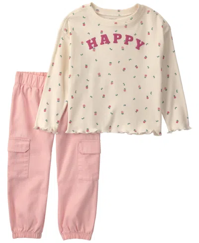 Carter's Baby Girls' Happy Long-sleeve Top And Pants, 2-piece Set In Multi