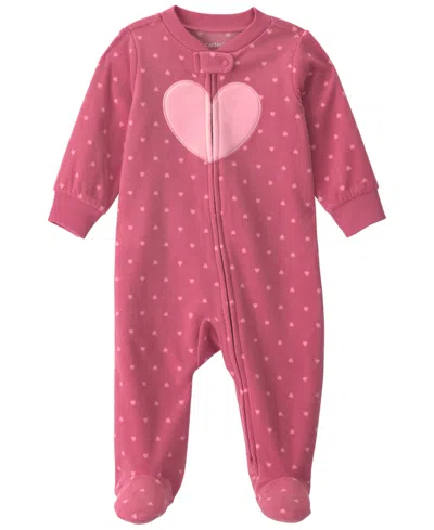 Carter's Baby Girls' Heart Fleece 2-way Zip Sleep & Play In Pink