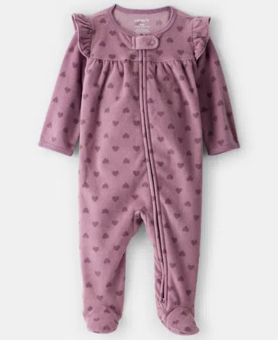 Carter's Baby Girls Heart Print Long-sleeve Sleep And Play Pajama In Multi