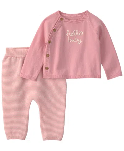 Carter's Carters Baby Girls' 'hello Baby' Long-sleeve Top And Pants, 2-piece Set In Pink