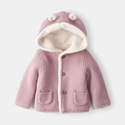 Carter's Baby Girls Hooded Long Sleeve Button Cardigan In Pink