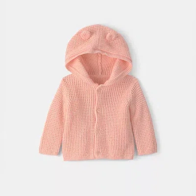 Carter's Baby Girls Hooded Long Sleeve Button Rib Knit Cardigan In Pink