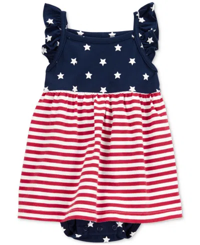 Carter's Baby Girls July 4th American Flag Sunsuit In Red,white,blue