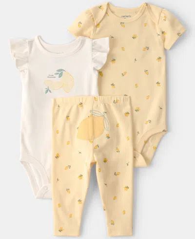 Carter's Baby Girls' Lemon Print Bodysuits And Pants, 3-piece Set In Multi