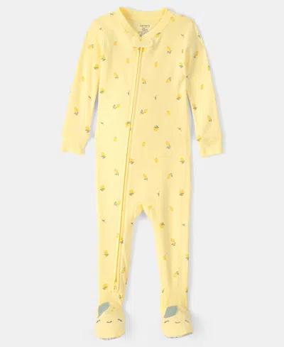 Carter's Baby Girls Footed Round Neck Long Sleeve One Piece Pajama In Yellow
