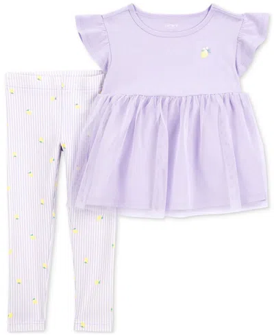 Carter's Babies' Toddler Girls Lemon Tulle Top & Leggings, 2-piece Set In Purple