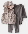 Carter's Baby Girls Leopard Little Vest, Bodysuit & Pants, 3 Piece Set In Brown