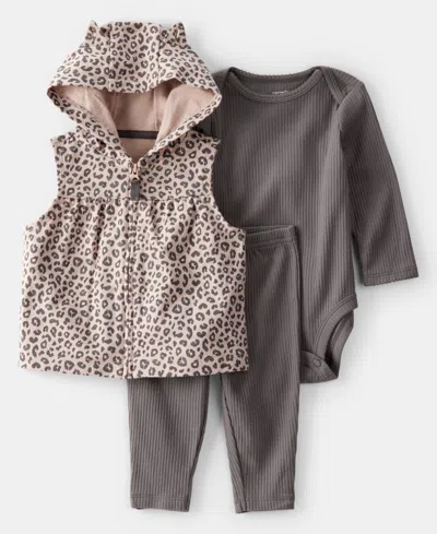 Carter's Baby Girls Leopard Little Vest, Bodysuit & Pants, 3 Piece Set In Brown