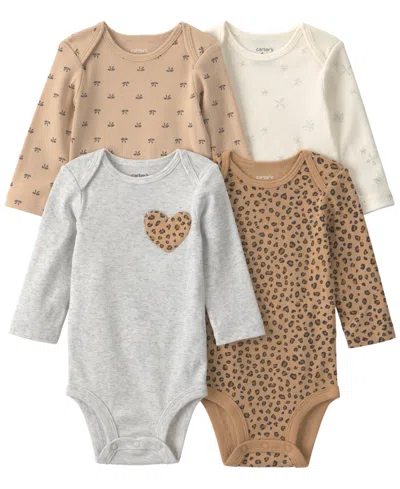 Carter's Baby Girls' Leopard Printed Bodysuits, 4-pack In Multi