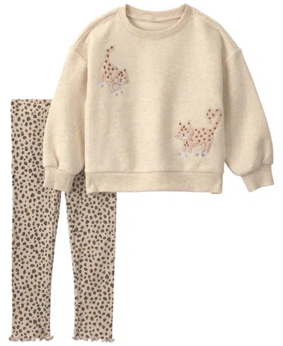Carter's Baby Girls' Leopard-print Fleece Long-sleeve Top And Pants, 2-piece Set In Brown