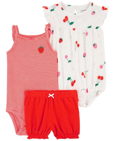 Carter's Baby Girls Little Bodysuit And Shorts, 3 Piece Set In Red