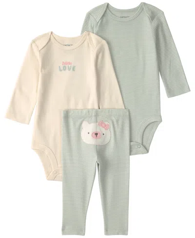 Carter's Baby Girls' Little Love Polar Bear Long-sleeve Bodysuits And Pants, 3-piece Set In Black