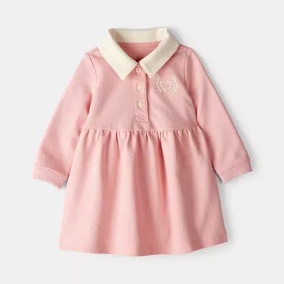 Carter's Baby Girls Long Sleeve Cuffed A-line Dress In Pink