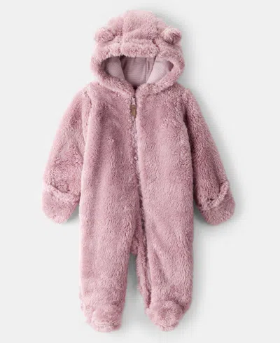 Carter's Baby Girls Long Sleeve Hooded Jumpsuit In Pink