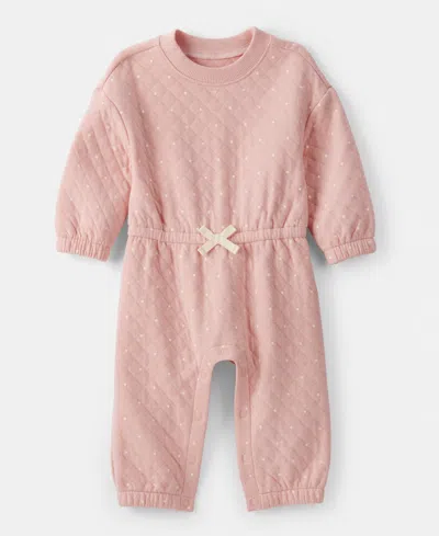 Carter's Baby Girls Long-sleeve Quilted Jumpsuit In Pink