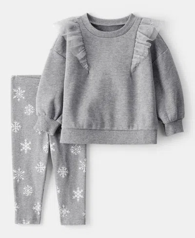 Carter's Baby Girls Long Sleeve Top And Pants, 2-piece Set In Gray