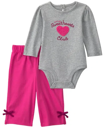 Carter's Baby Girls' Long-sleeve Bodysuit And Pants, 2-piece Set In Gray