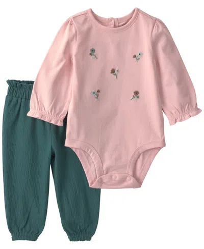 Carter's Baby Girls' Long-sleeve Bodysuit And Pants, 2-piece Set In Pink