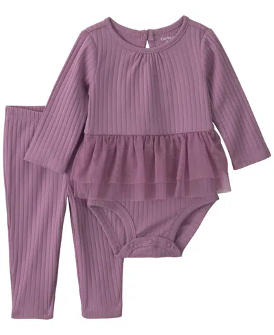 Carter's Baby Girls' Long-sleeve Bodysuit And Pants, 2-piece Set In Purple