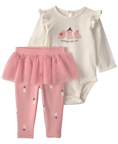 Carter's Baby Girls' Long-sleeve Bodysuit And Tulle Pants, 2-piece Set In Pink