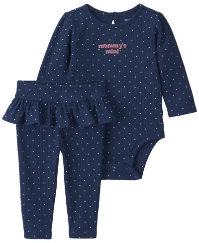 Carter's Baby Girls' Long-sleeve Bodysuit And Tulle Pants, 2-piece Set In Blue