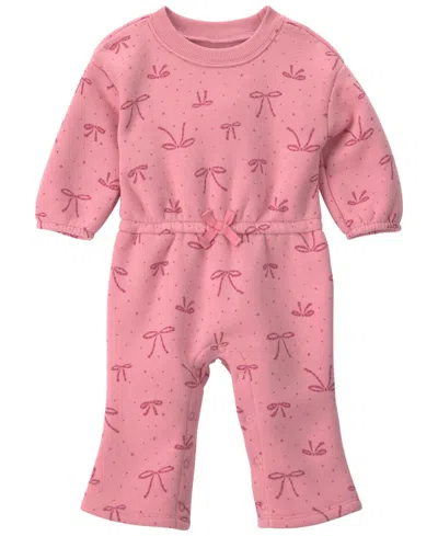 Carter's Baby Girls' Long-sleeve Bow Fleece Jumpsuit In Pink