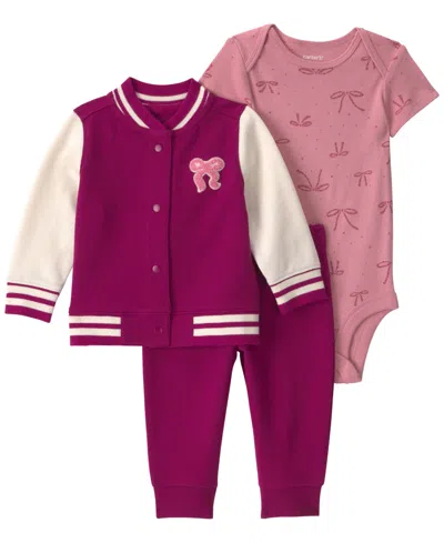 Carter's Baby Girls' Long-sleeve Jacket, Bodysuit And Pants, 3-piece Set In Red