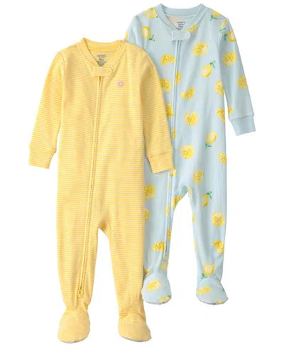 Carter's Baby Girls' Long-sleeve One-piece Pajama Set, 2-pack In Multi