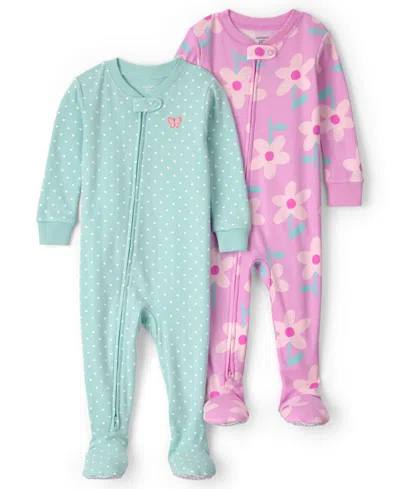 Carter's Baby Girls' Long-sleeve Sleep & Play, 2-pack In Multi