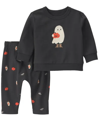 Carter's Baby Girls' Long-sleeve Sweatshirt And Pants, 2-piece Set In Black