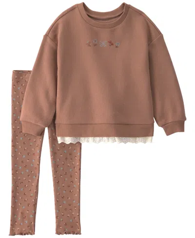 Carter's Baby Girls' Long-sleeve Sweatshirt And Pants, 2-piece Set In Brown