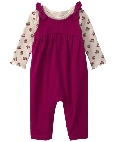 Carter's Carters Baby Girls' Long-sleeve Top And Floral Overall 2-piece Set In Purple