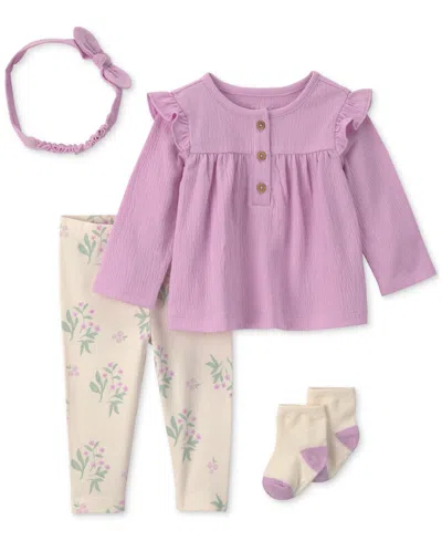 Carter's Baby Girls' Long-sleeve Top And Pant 4-piece Set In Multi