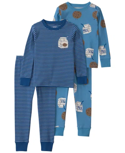 Carter's Baby Girls' Long-sleeve Top And Pants, 4-piece Set In Blue