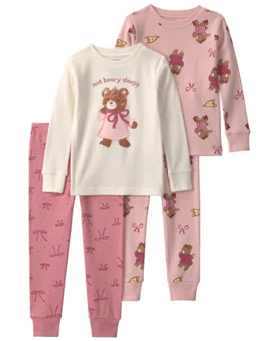 Carter's Baby Girls' Long-sleeve Top And Pants, 4-piece Set In Pink