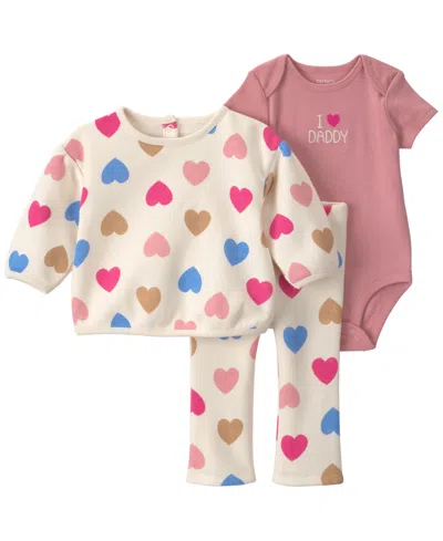 Carter's Baby Girls' Long-sleeve T-shirt, Bodysuit And Pants, 3-piece Set In Multi