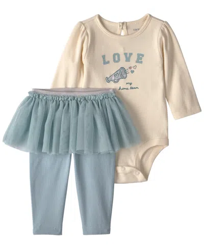 Carter's Baby Girls' Love My Home Team Graphic Long-sleeve Bodysuit And Tulle Pants, 2-piece Set In Multi